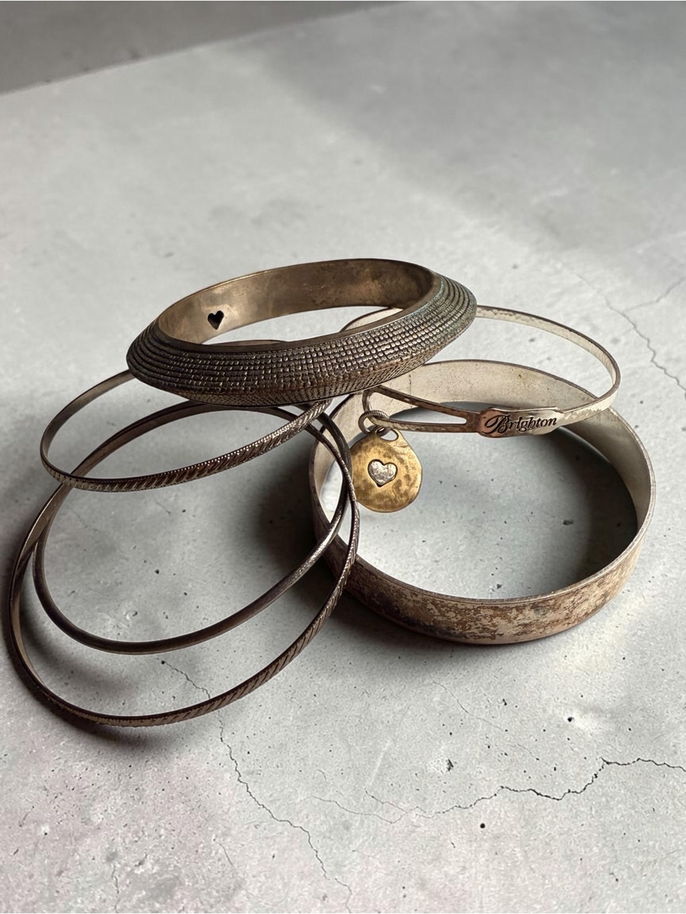 Brighton Gold-Tone Mixed Bangle Bracelet Set with Heart Charm